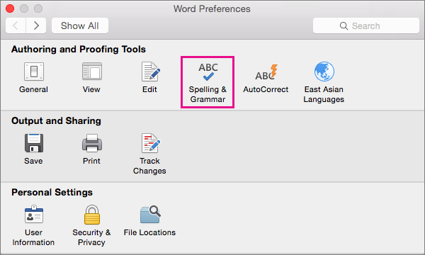 word for mac spelling and grammar with english (au)